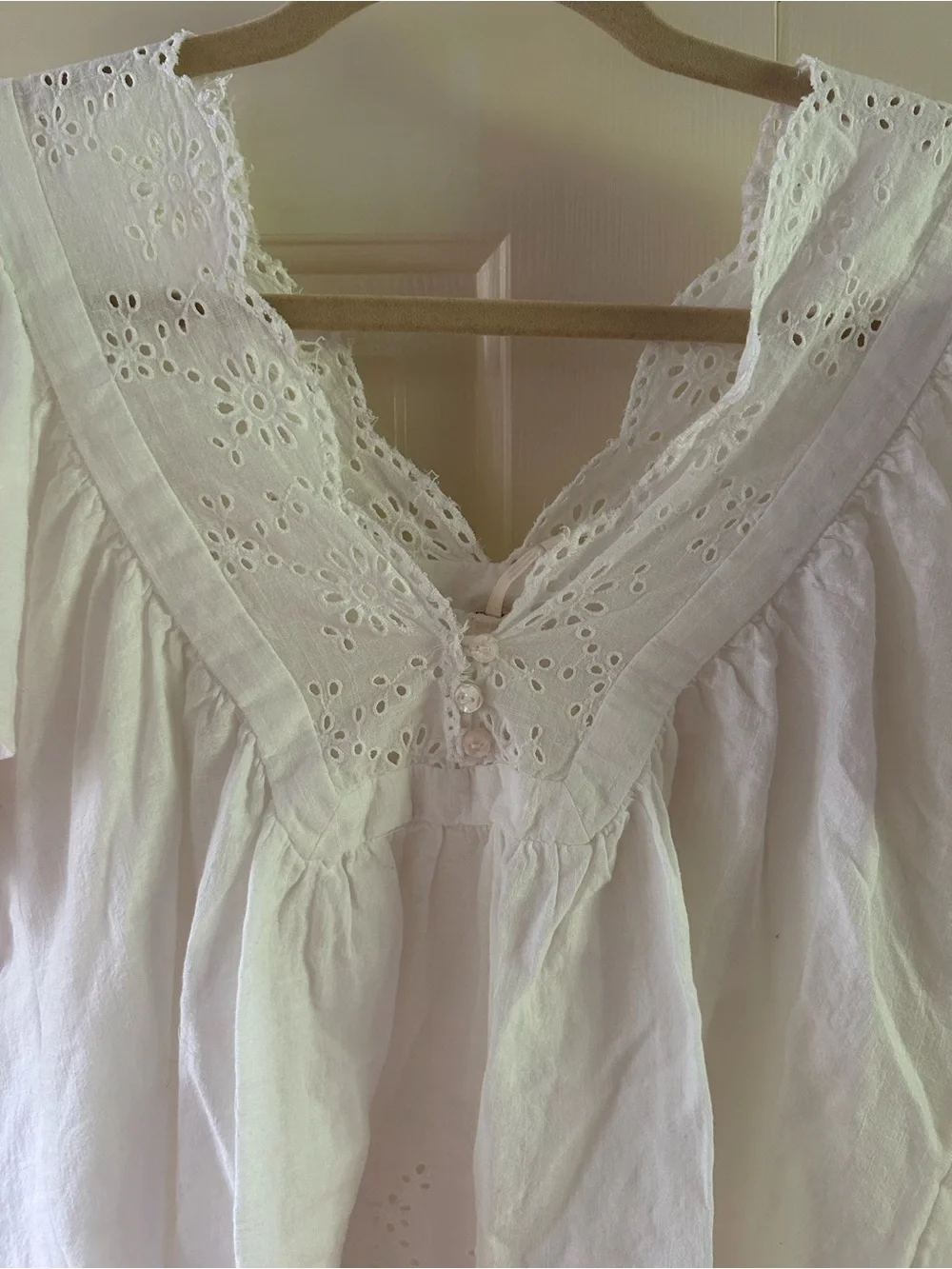 Free People White Eyelet Peasant Short Sleeve Top